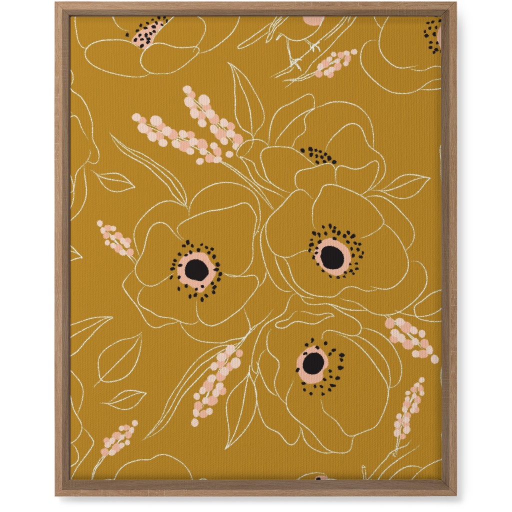 Freehand Robin & Winter Blooms - Gold Wall Art, Natural, Single piece, Canvas, 16x20, Yellow
