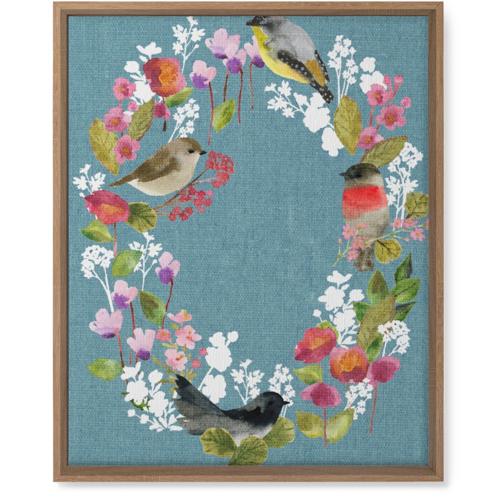 Winter Birds in the Garden Wreath - Blue Wall Art, Natural, Single piece, Canvas, 16x20, Blue