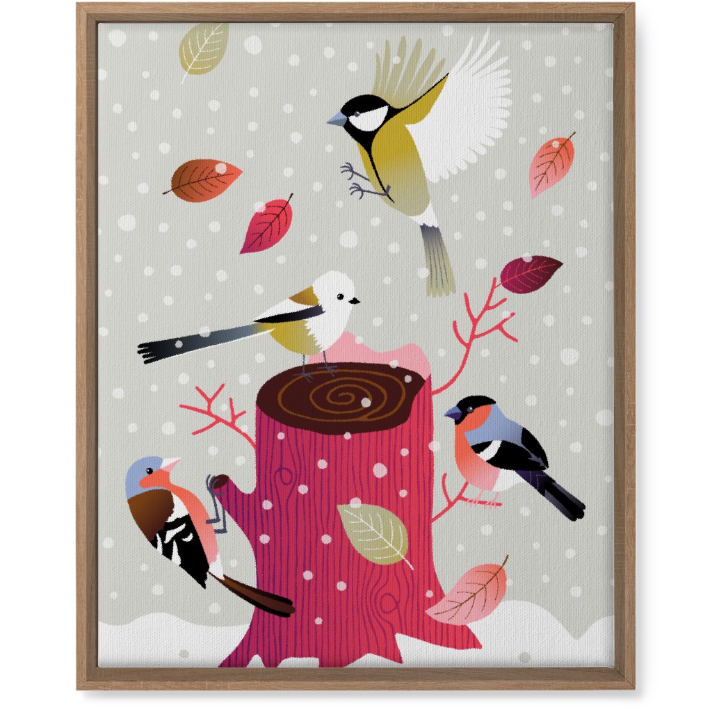 Winter Birds on Tree Stump - Red & Gray Wall Art, Natural, Single piece, Canvas, 16x20, Multicolor