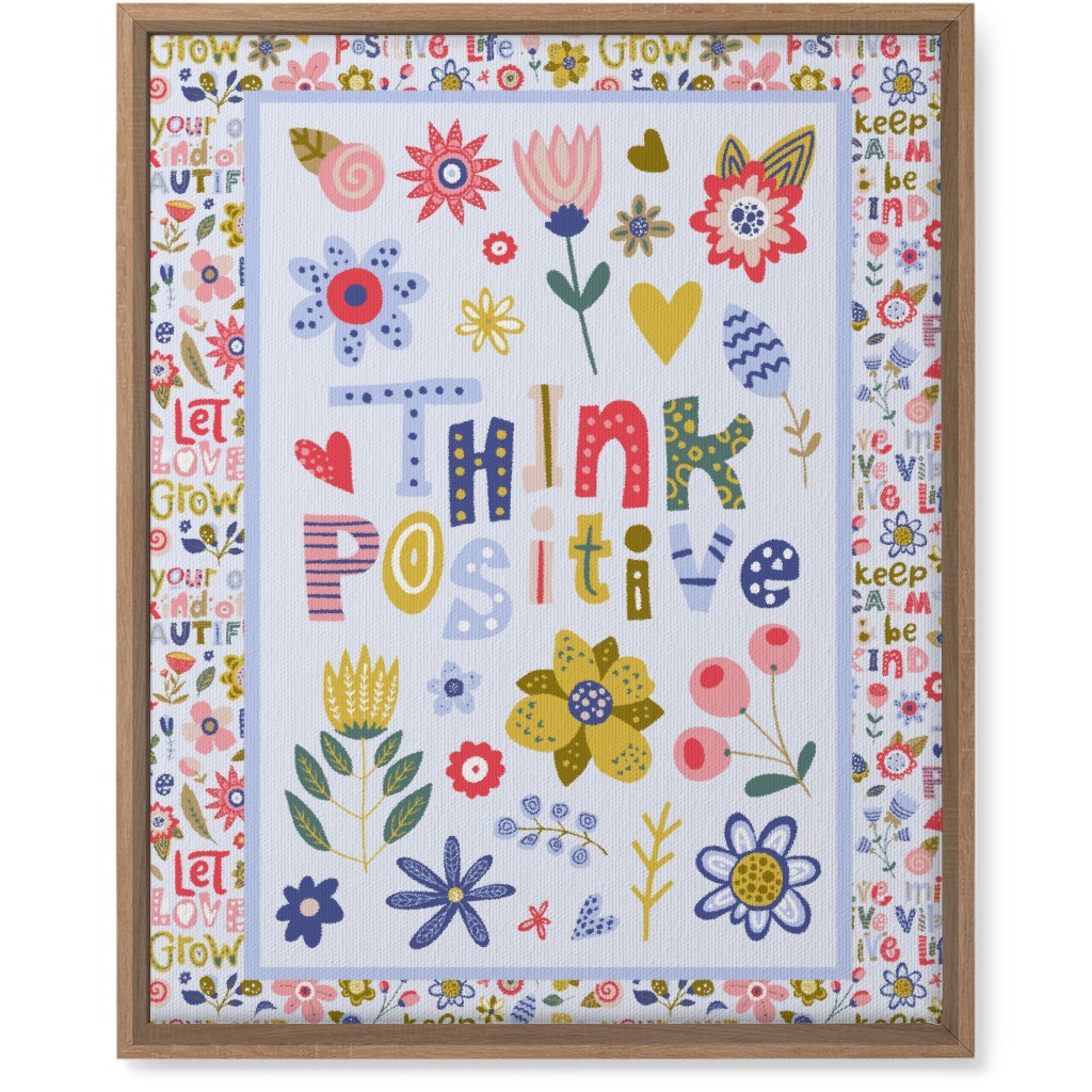 Think Positive Inspirational Floral Wall Art, Natural, Single piece, Canvas, 16x20, Multicolor