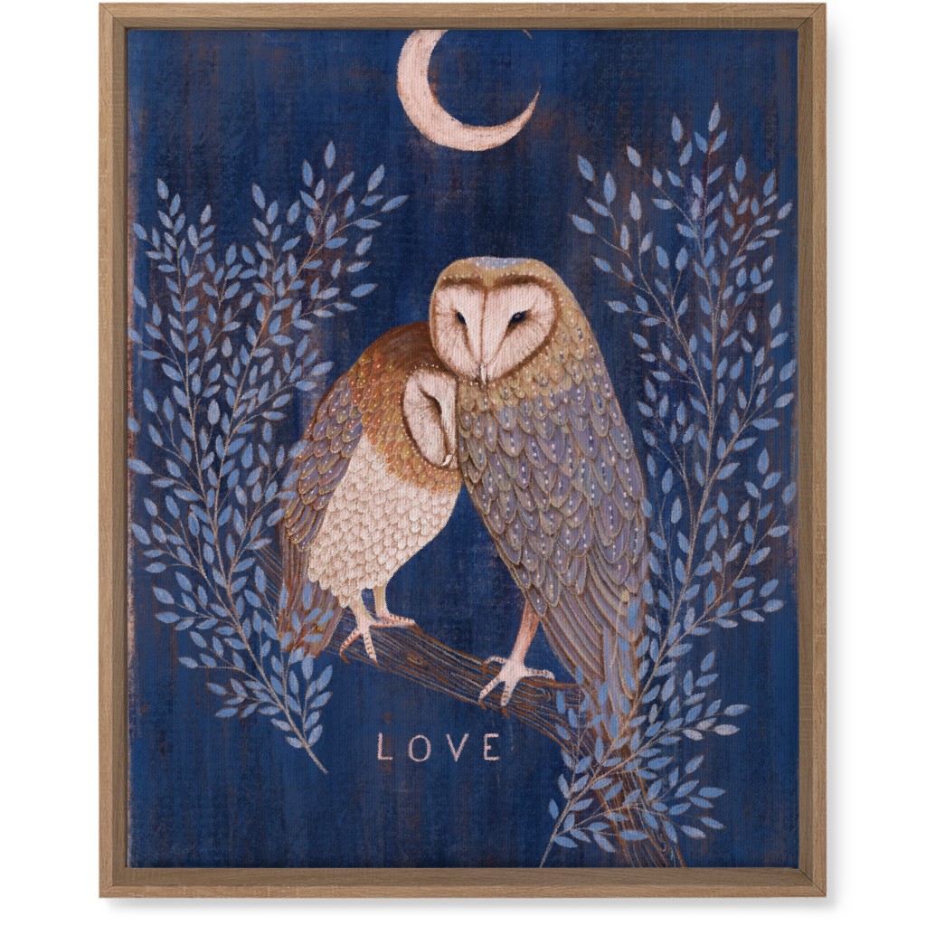 Pair of Barn Owls At Night Wall Art, Natural, Single piece, Canvas, 16x20, Blue, True Blue