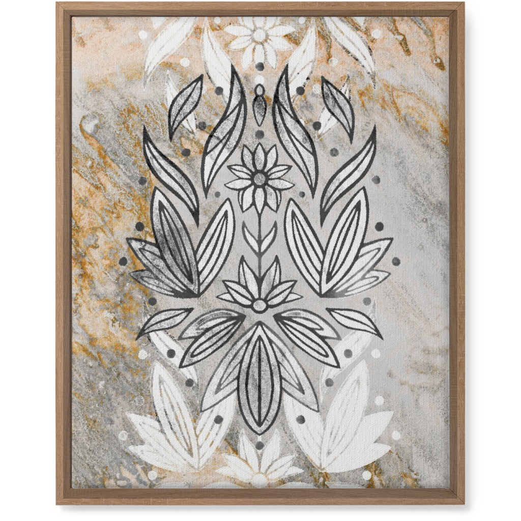Floral Art Deco Marble Wall Art, Natural, Single piece, Canvas, 16x20, Gray