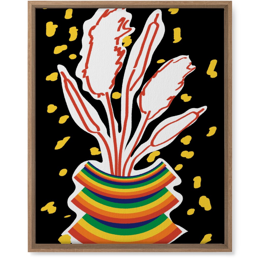 Retro Rainbow Abstract Floral in Vase - Multi on Black Wall Art, Natural, Single piece, Canvas, 16x20, Multicolor