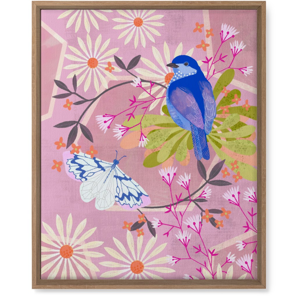 Birds and Butterfly - Pink Wall Art, Natural, Single piece, Canvas, 16x20, Pink