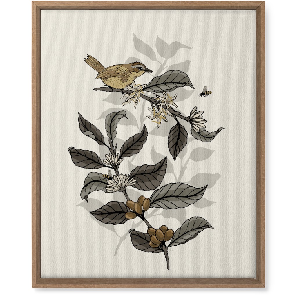 Bee, Bird and Coffee Plant - Neutral Wall Art, Natural, Single piece, Canvas, 16x20, Beige