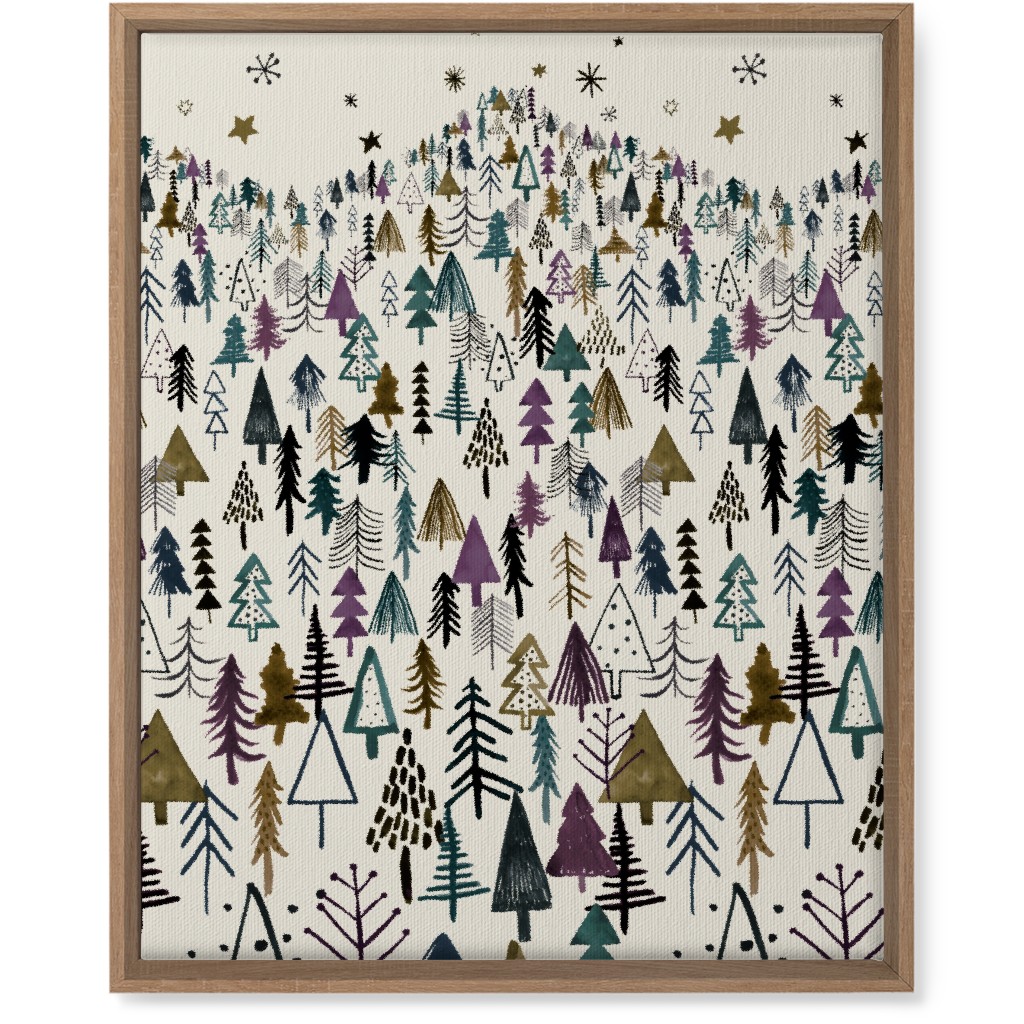 Mountain Trees in the Forest Night - Green and Brown Wall Art, Natural, Single piece, Canvas, 16x20, Green