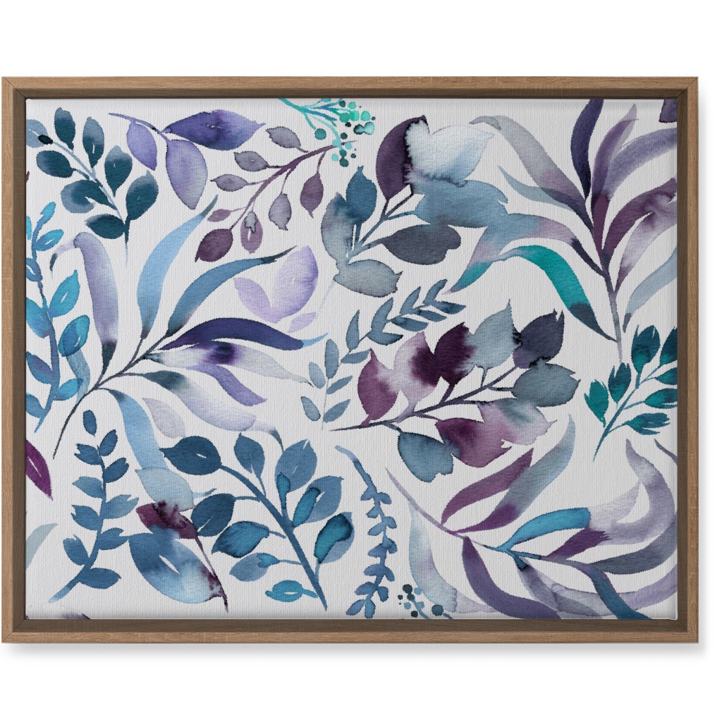 Watercolor Leaves Wall Art, Natural, Single piece, Canvas, 16x20, Blue, Blue Suede