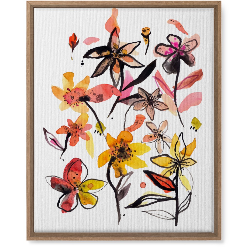 Ink Summer Floral - Pink and Yellow Wall Art, Natural, Single piece, Canvas, 16x20, Pink