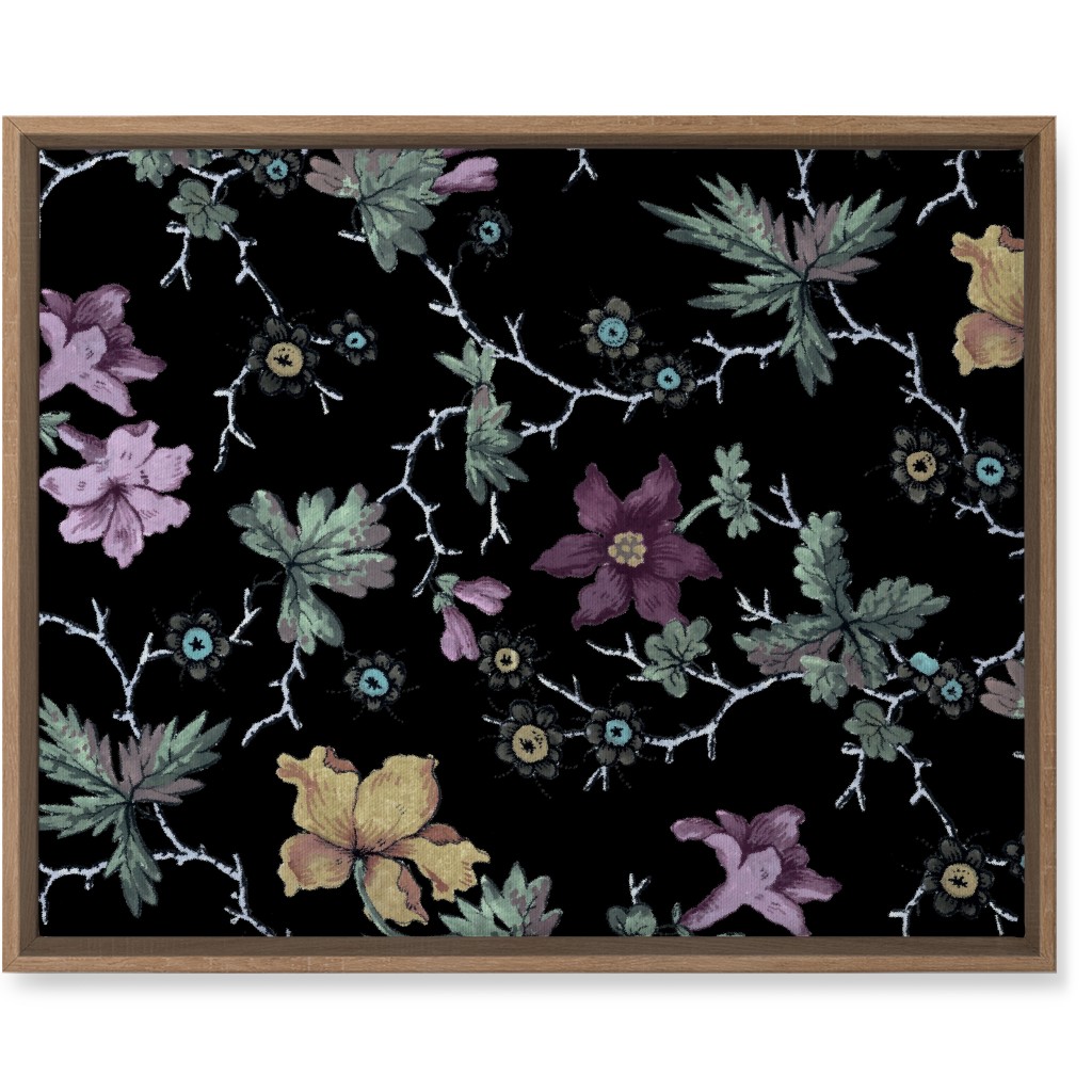 Geneva Floral Watercolor - Multi on Black Wall Art, Natural, Single piece, Canvas, 16x20, Black, Black
