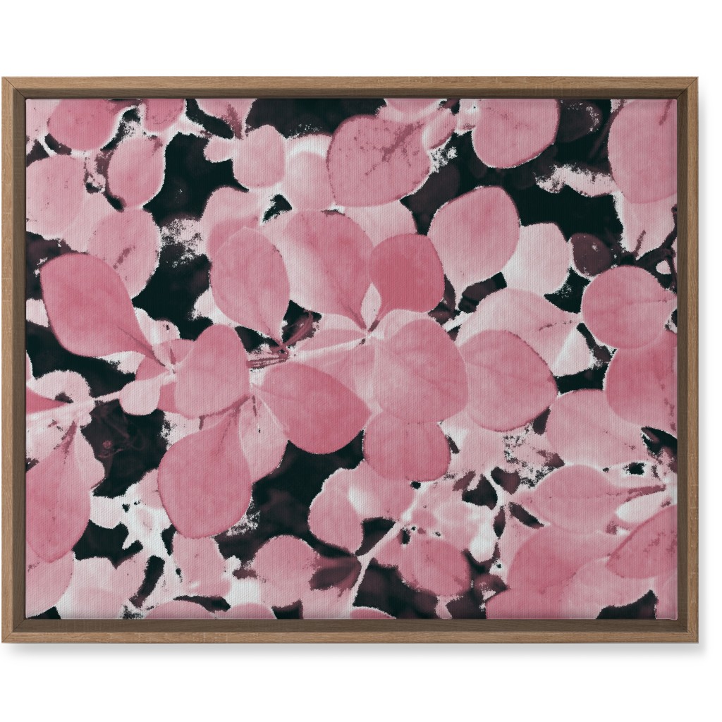 Plum Leaves - Pink on Black Wall Art, Natural, Single piece, Canvas, 16x20, Pink