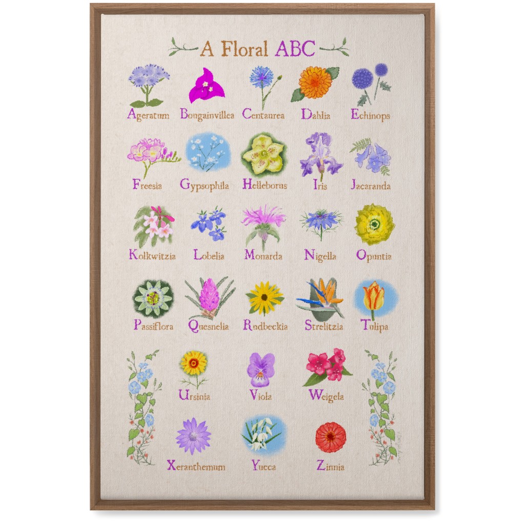 Floral Abcs - Multi on Pink Wall Art, Natural, Single piece, Canvas, 20x30, Multicolor