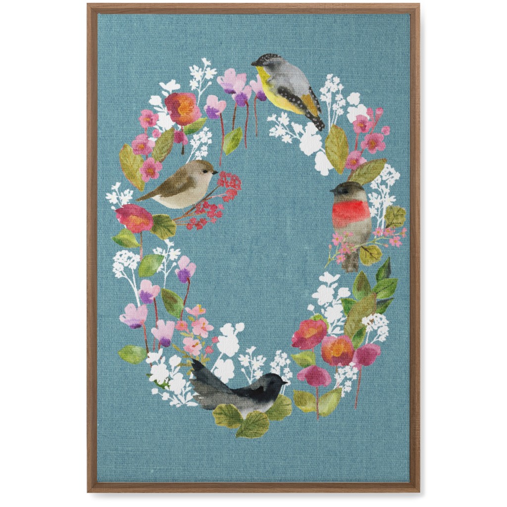 Winter Birds in the Garden Wreath - Blue Wall Art, Natural, Single piece, Canvas, 20x30, Blue, True Blue
