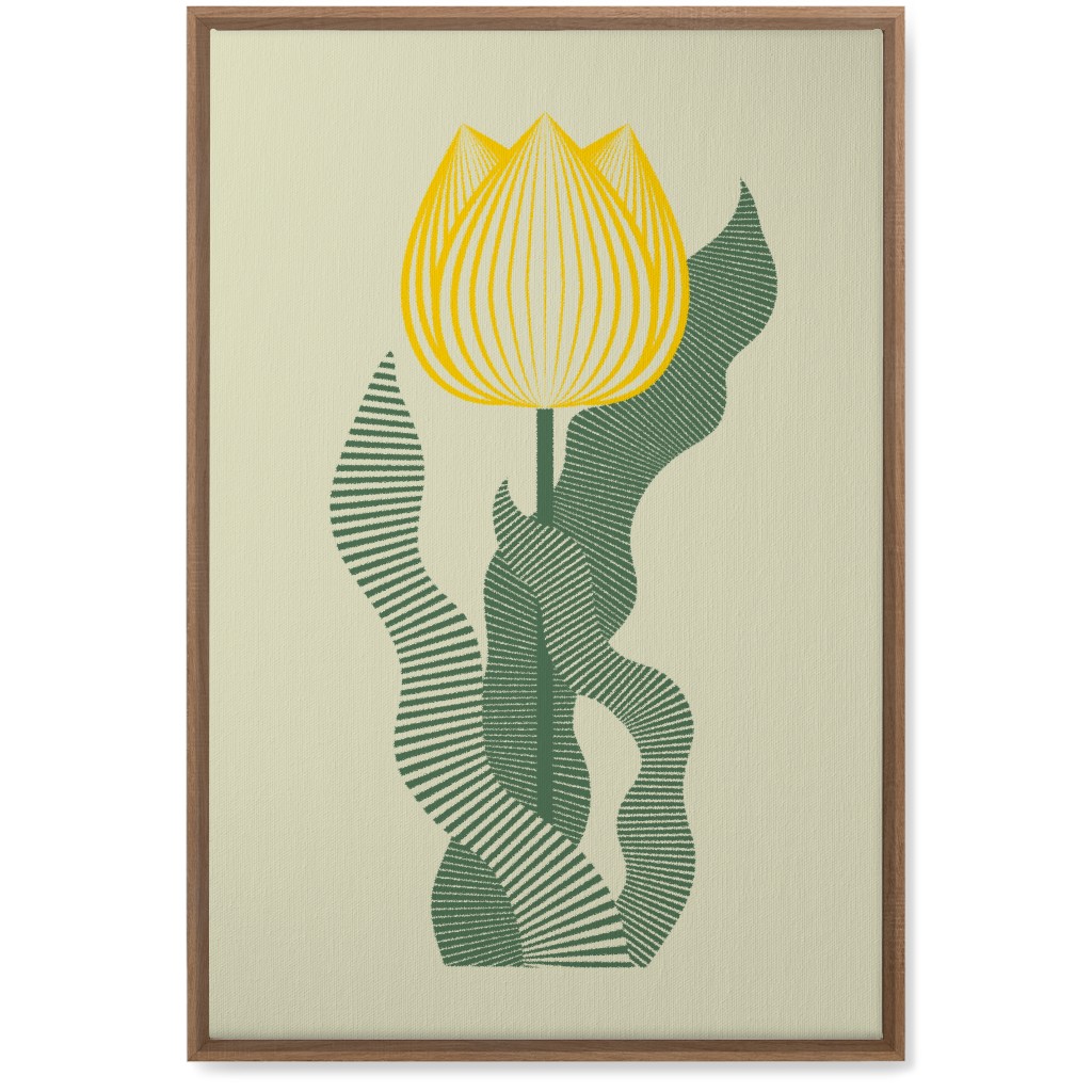 Abstract Tulip Flower - Yellow on Beige Wall Art, Natural, Single piece, Canvas, 20x30, Yellow