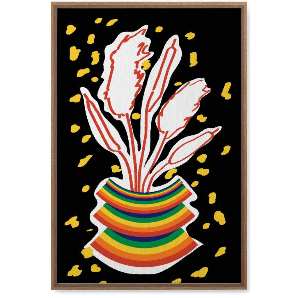 Retro Rainbow Abstract Floral in Vase - Multi on Black Wall Art, Natural, Single piece, Canvas, 20x30, Multicolor