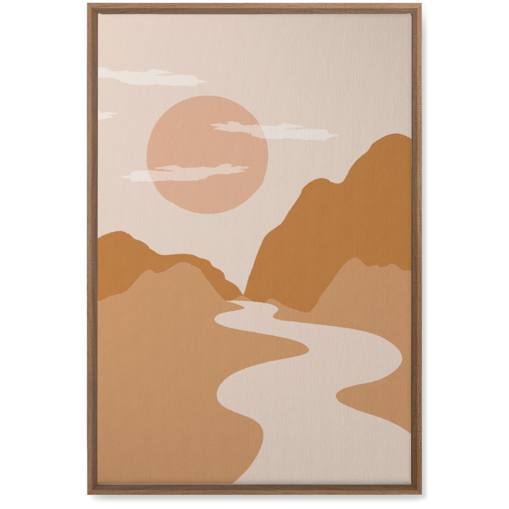 Abstract Mountain River Landscape - Neutral Wall Art, Natural, Single piece, Canvas, 20x30, Orange