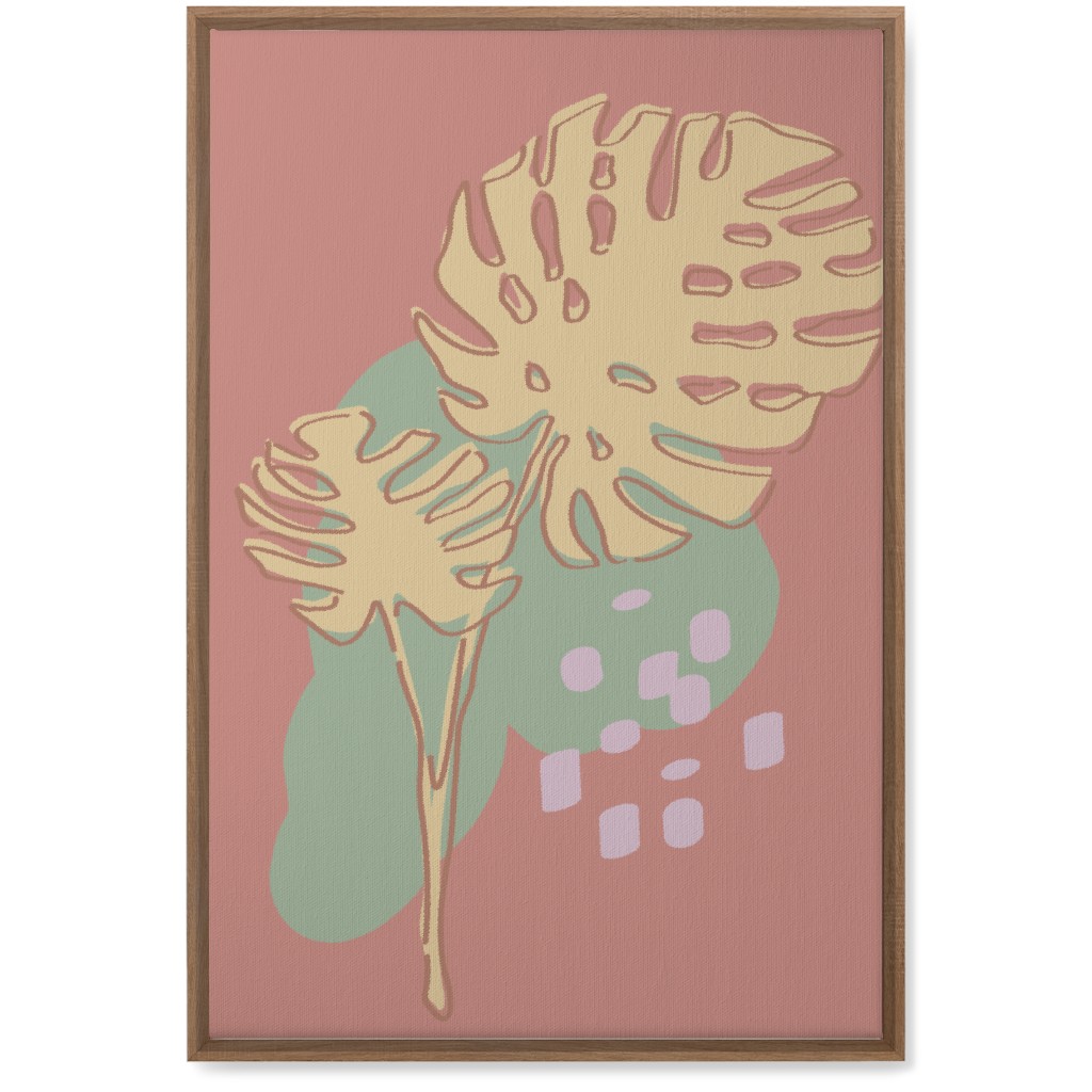 Modern Monstera Leaf - Pink Wall Art, Natural, Single piece, Canvas, 20x30, Brown