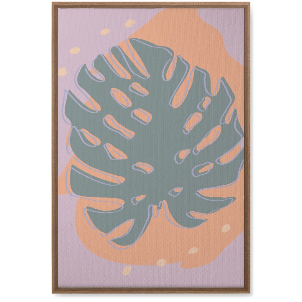 Modern Monstera Leaf - Green and Purple Wall Art, Natural, Single piece, Canvas, 20x30, Green