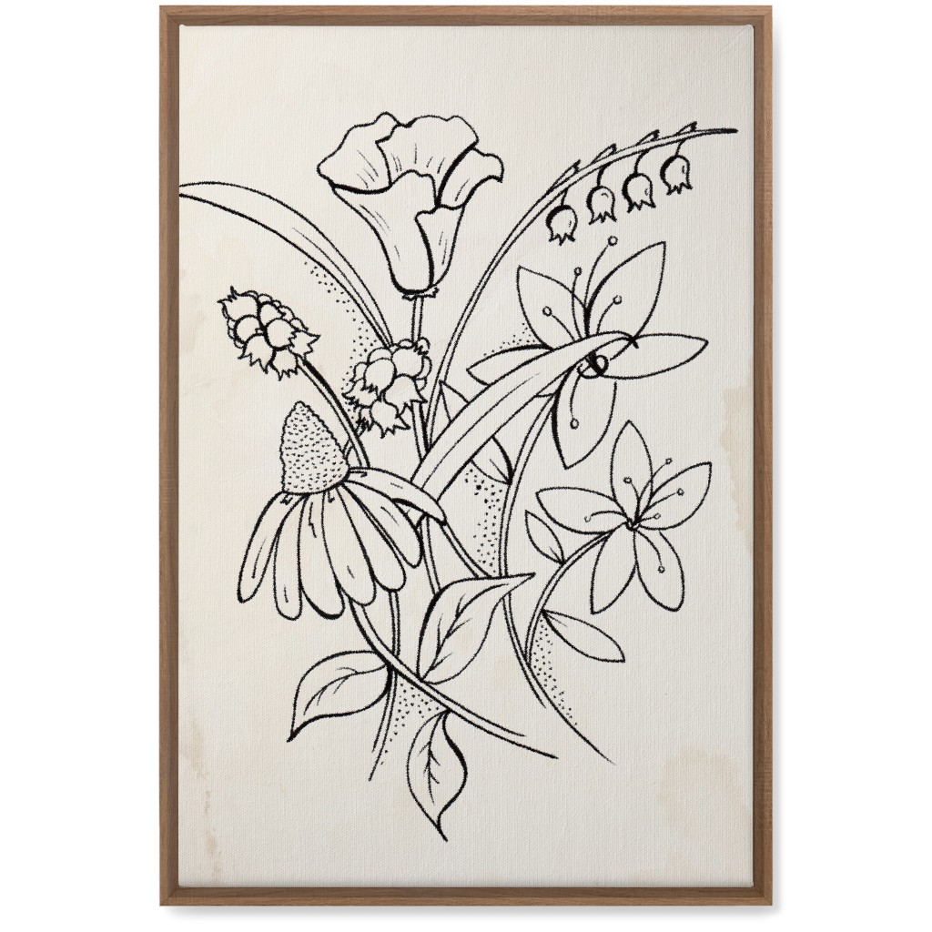 Vintage Wildflower Sketch - Beige and Black Wall Art, Natural, Single piece, Canvas, 20x30, Beige