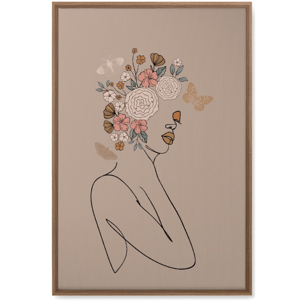 Botanical Feminine Sketch - Neutral Wall Art, Natural, Single piece, Canvas, 20x30, Beige, Pearl