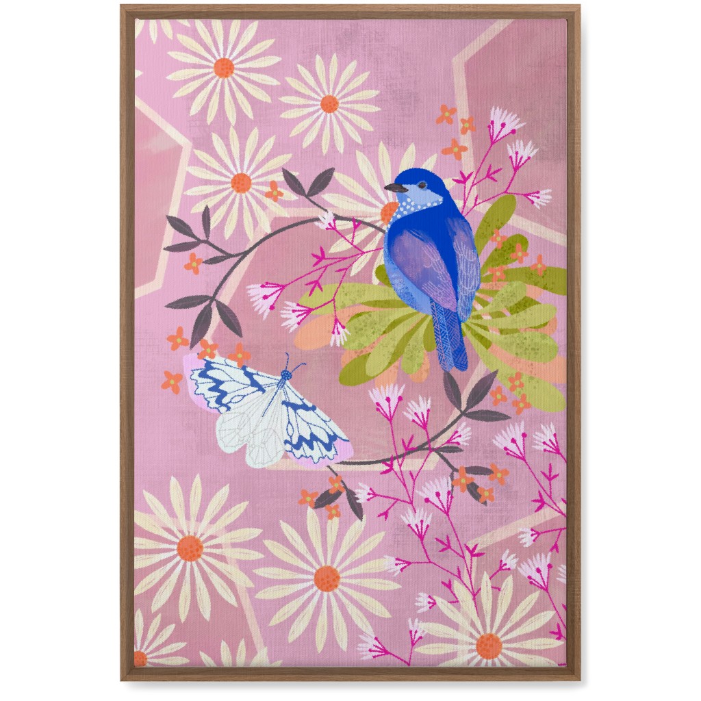 Birds and Butterfly - Pink Wall Art, Natural, Single piece, Canvas, 20x30, Pink