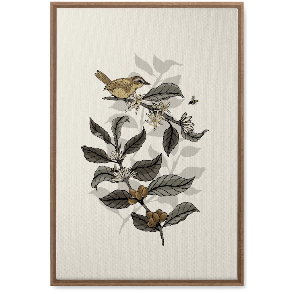Bee, Bird and Coffee Plant - Neutral Wall Art, Natural, Single piece, Canvas, 20x30, Beige, Pearl