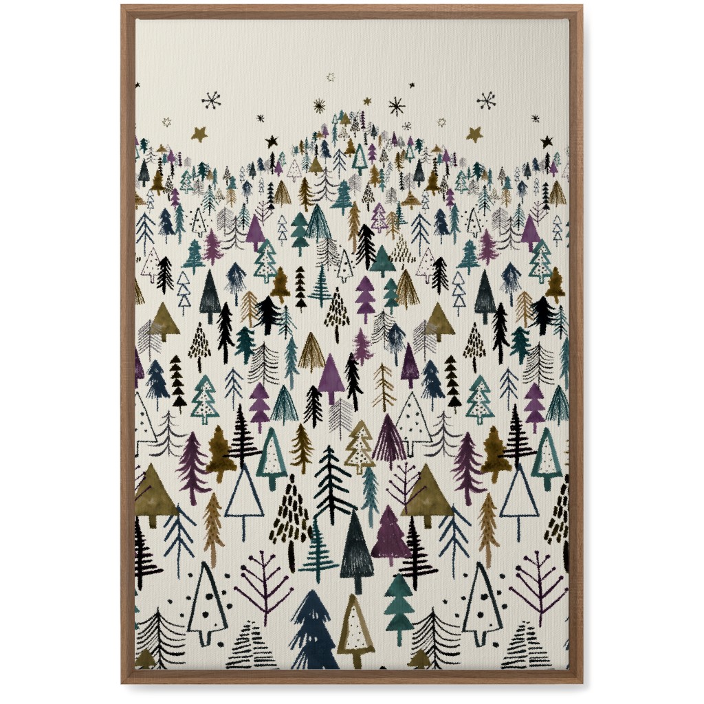 Mountain Trees in the Forest Night - Green and Brown Wall Art, Natural, Single piece, Canvas, 20x30, Green, Classic Green