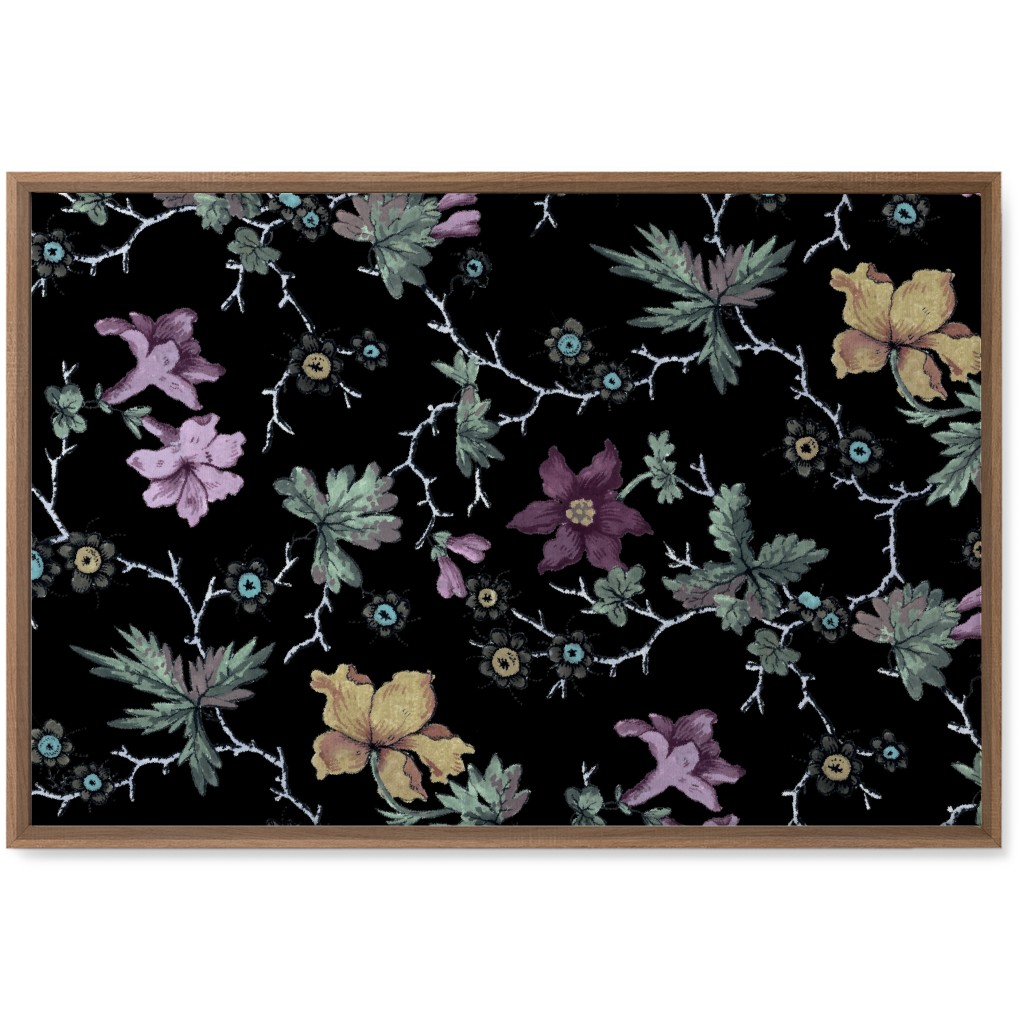 Geneva Floral Watercolor - Multi on Black Wall Art, Natural, Single piece, Canvas, 20x30, Black, Black