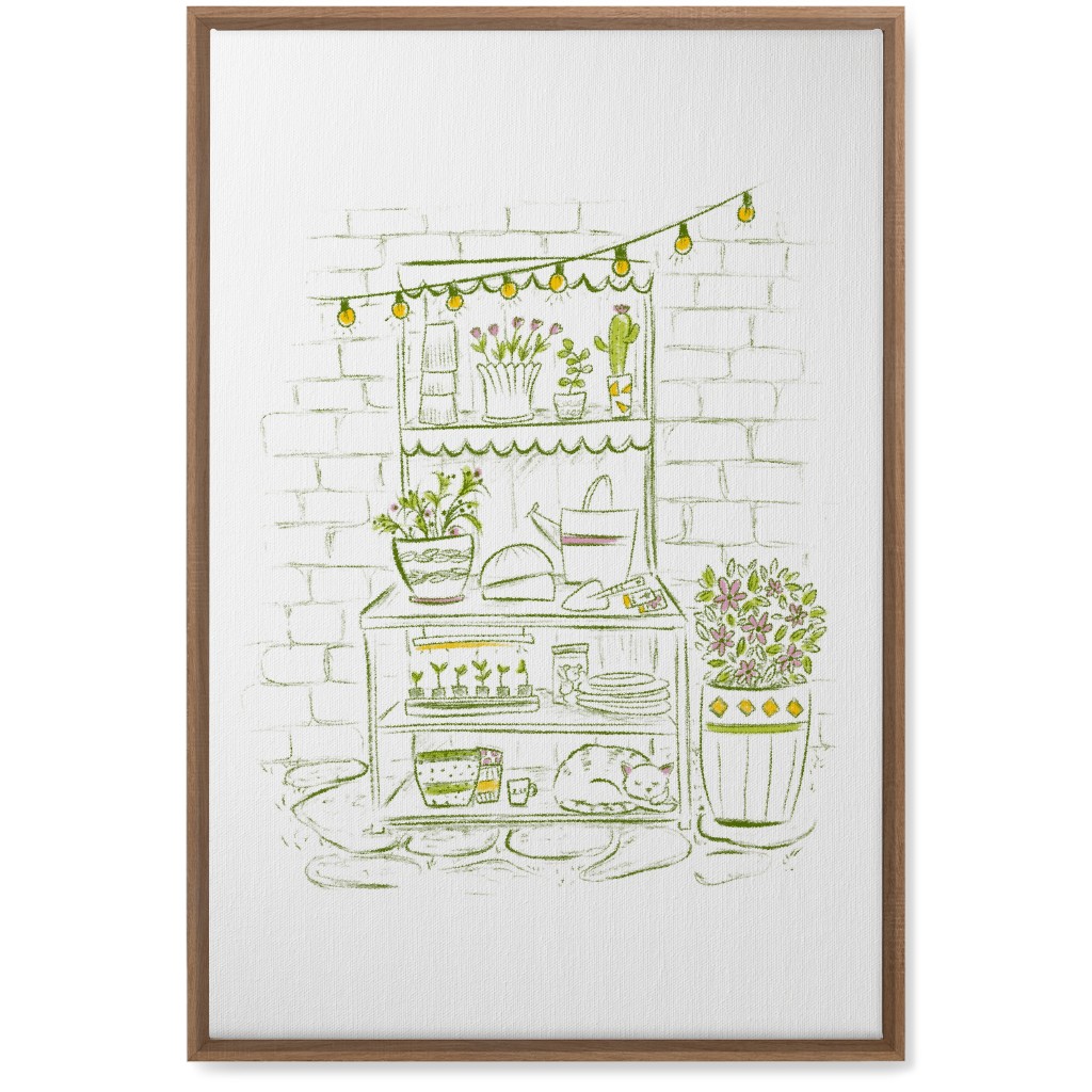 the Cat Nap Potting Stand - Green Wall Art, Natural, Single piece, Canvas, 20x30, Green