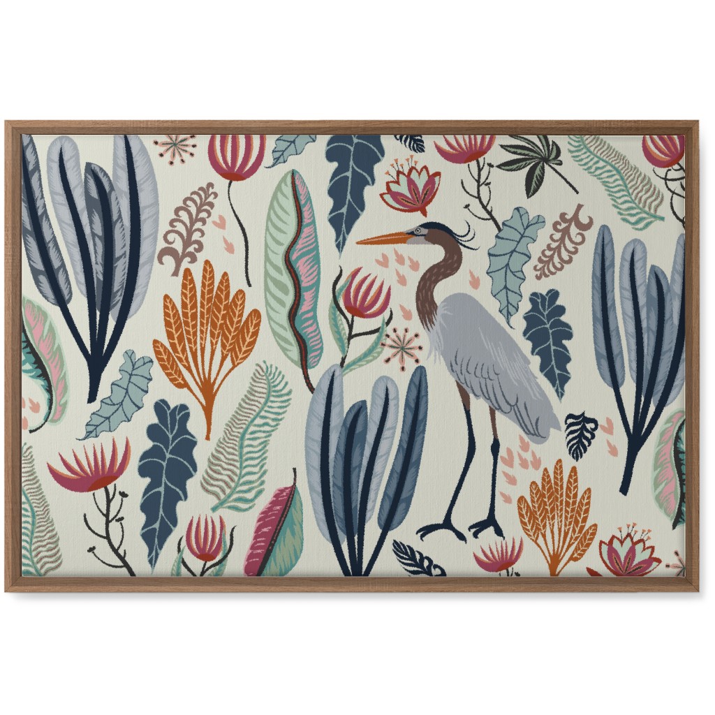 Heron and Plants - Multi on Cream Wall Art, Natural, Single piece, Canvas, 20x30, Multicolor