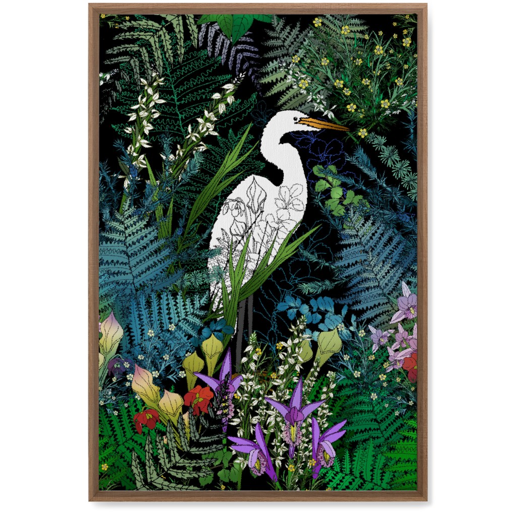 Egret in an Evening Water Garden - Multi Wall Art, Natural, Single piece, Canvas, 20x30, Multicolor