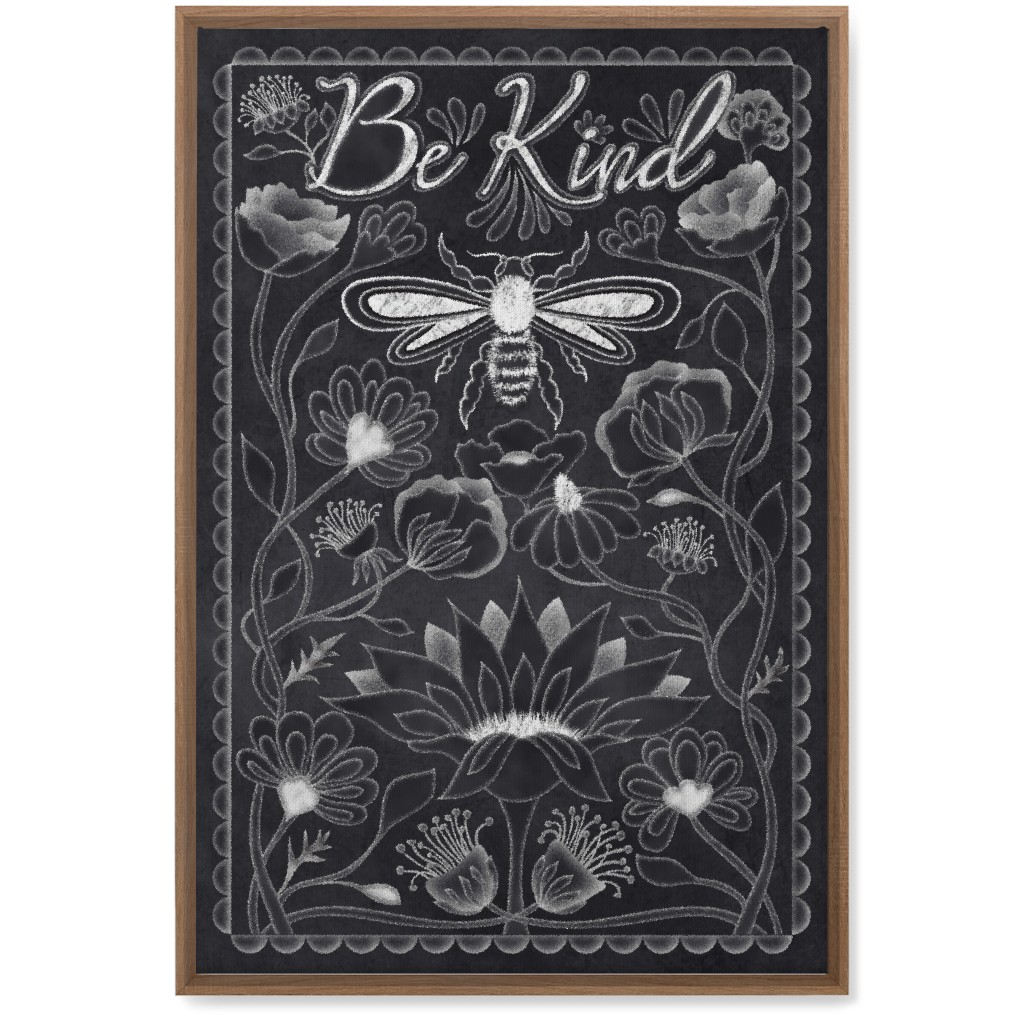 Be Kind Floral Wall Art, Natural, Single piece, Canvas, 20x30, Black