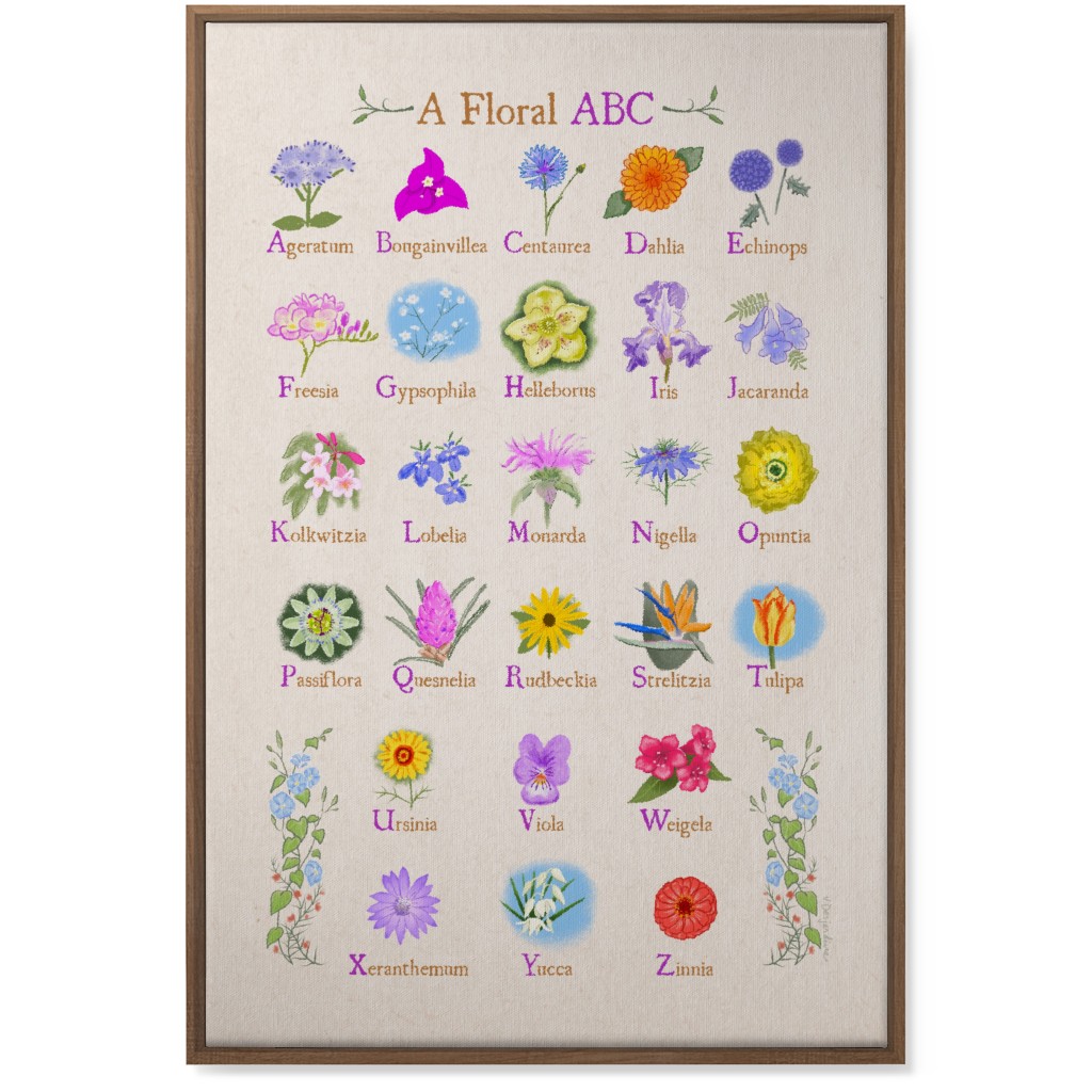 Floral Abcs - Multi on Pink Wall Art, Natural, Single piece, Canvas, 24x36, Multicolor