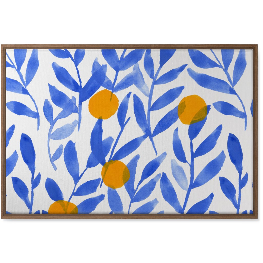 Modern Lemons Block - Blue and Orange Wall Art, Natural, Single piece, Canvas, 24x36, Blue, True Blue