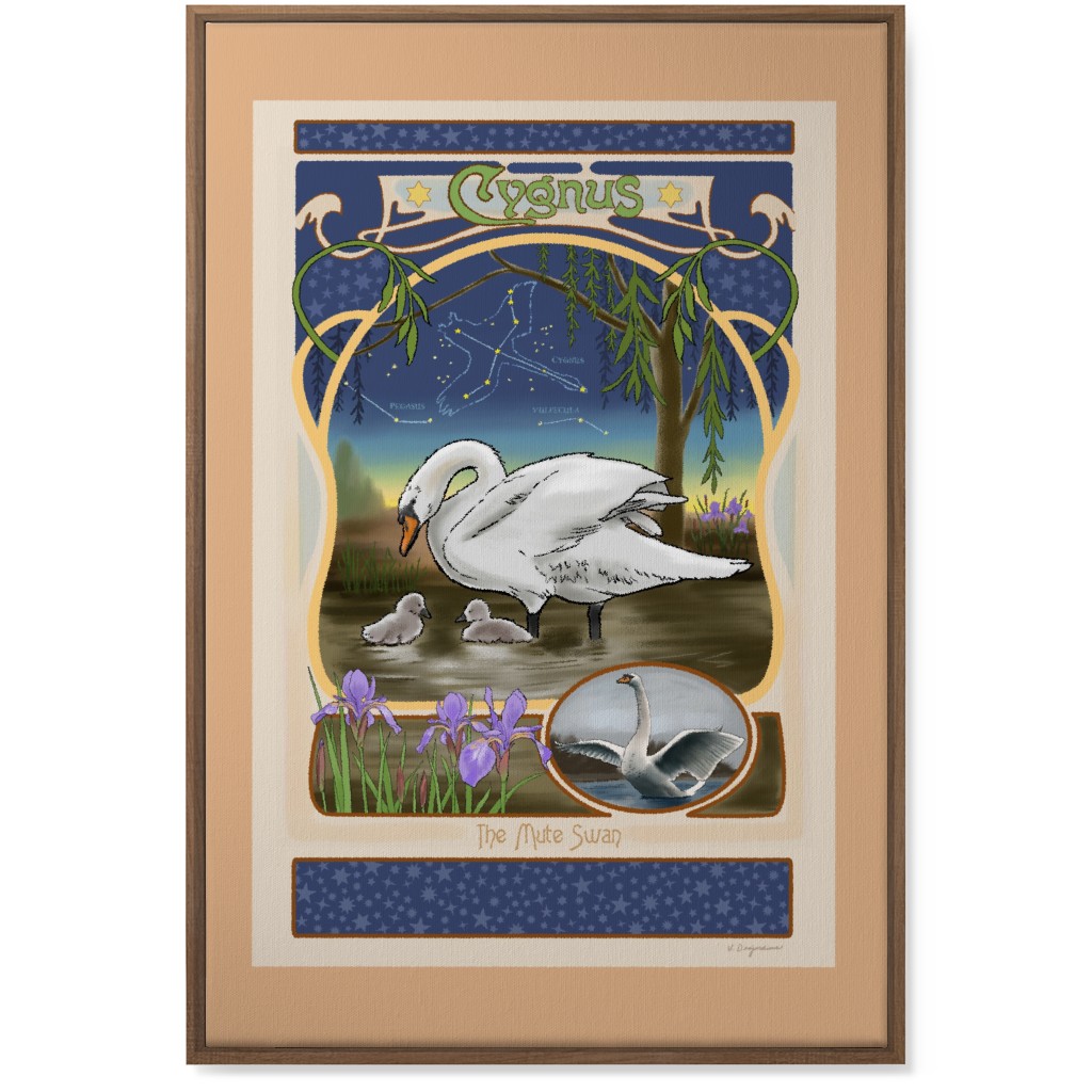Art Nouveau Swan Wall Art, Natural, Single piece, Canvas, 24x36, Multicolor