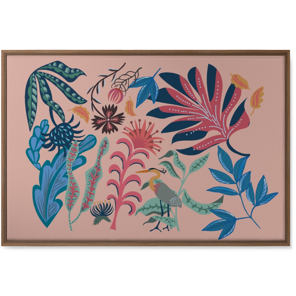 Bold Heron - Multi on Pink Wall Art, Natural, Single piece, Canvas, 24x36, Pink, Bright Pink