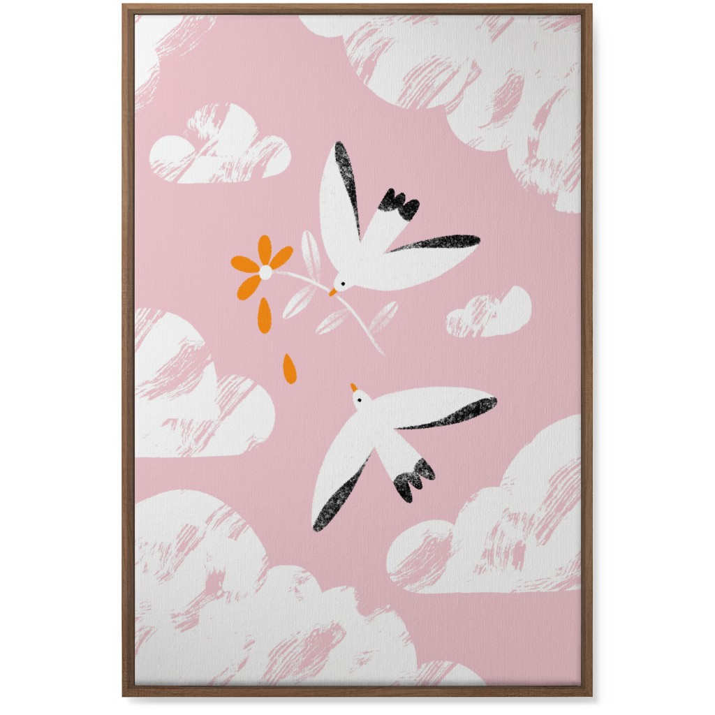 Two Birds in the Pink Sky Wall Art, Natural, Single piece, Canvas, 24x36, Pink, Bright Pink