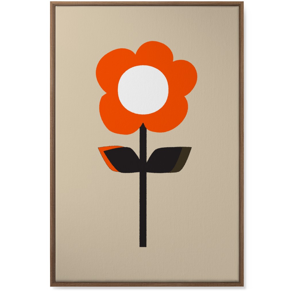 Retro Flower Wall Art, Natural, Single piece, Canvas, 24x36, Red, Coral