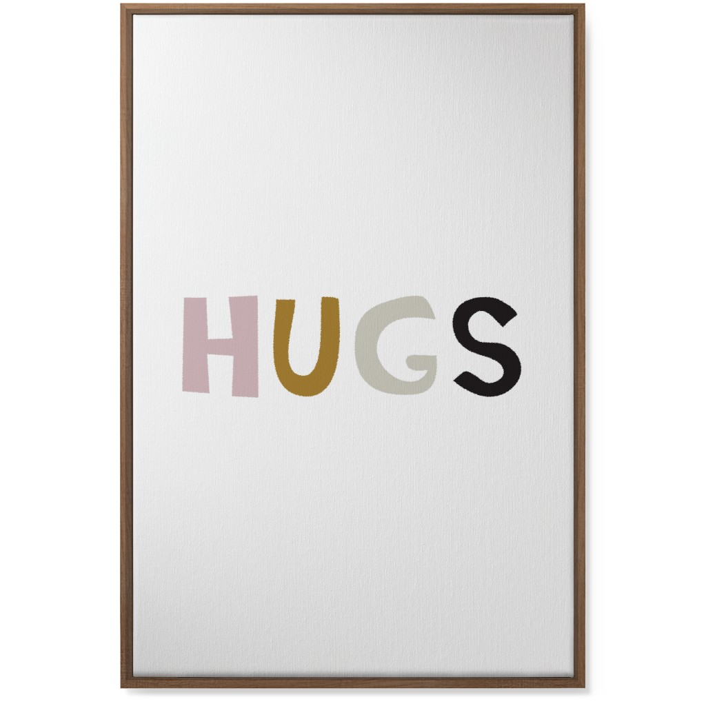 Hugs Typography - Neutral With Pink Wall Art, Natural, Single piece, Canvas, 24x36, Multicolor