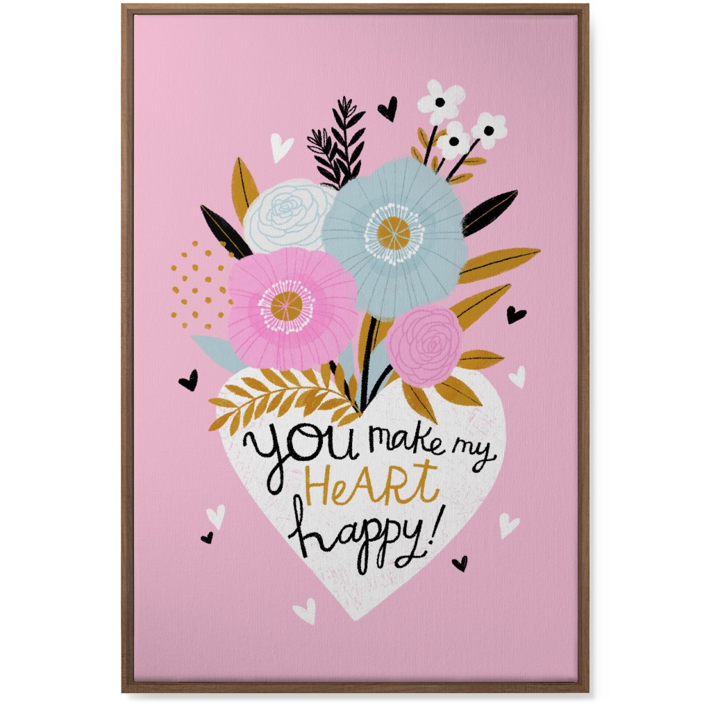 You Make My Heart Happy - Pink Wall Art, Natural, Single piece, Canvas, 24x36, Pink, Bright Pink
