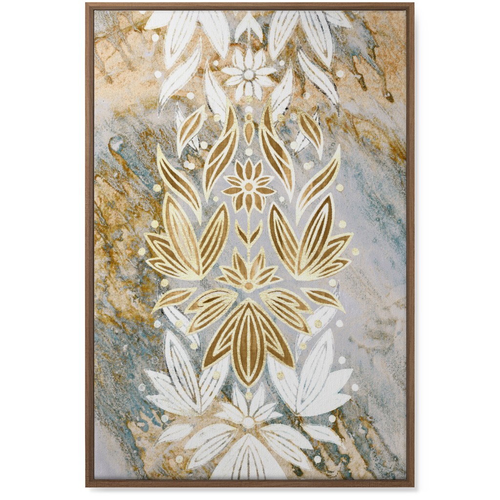 Floral Art Deco Marble Wall Art, Natural, Single piece, Canvas, 24x36, Yellow, Pebble