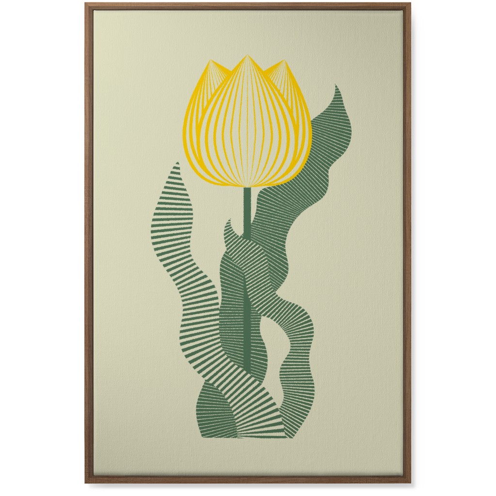 Abstract Tulip Flower - Yellow on Beige Wall Art, Natural, Single piece, Canvas, 24x36, Yellow