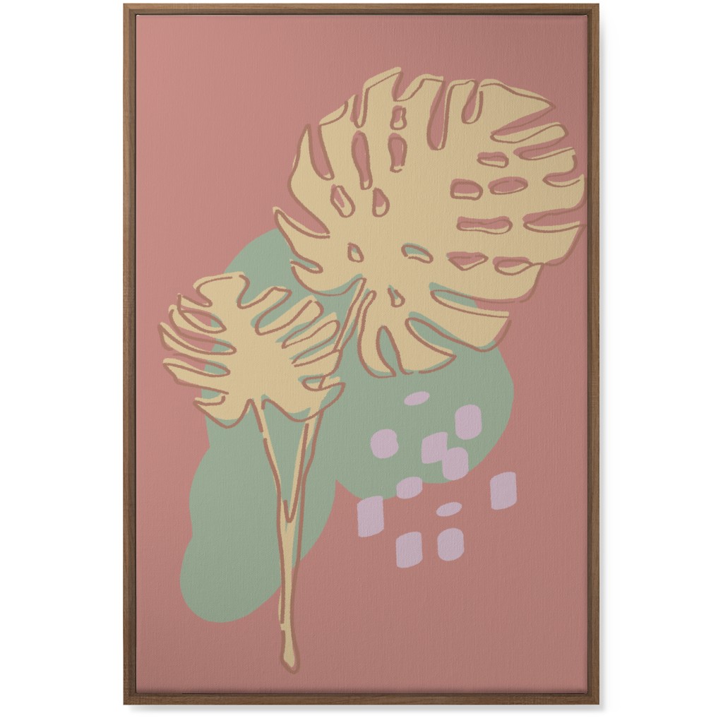Modern Monstera Leaf - Pink Wall Art, Natural, Single piece, Canvas, 24x36, Brown