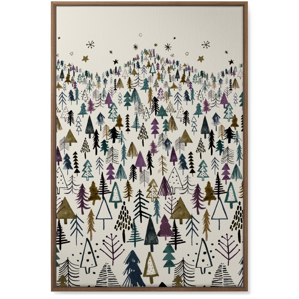 Mountain Trees in the Forest Night - Green and Brown Wall Art, Natural, Single piece, Canvas, 24x36, Green
