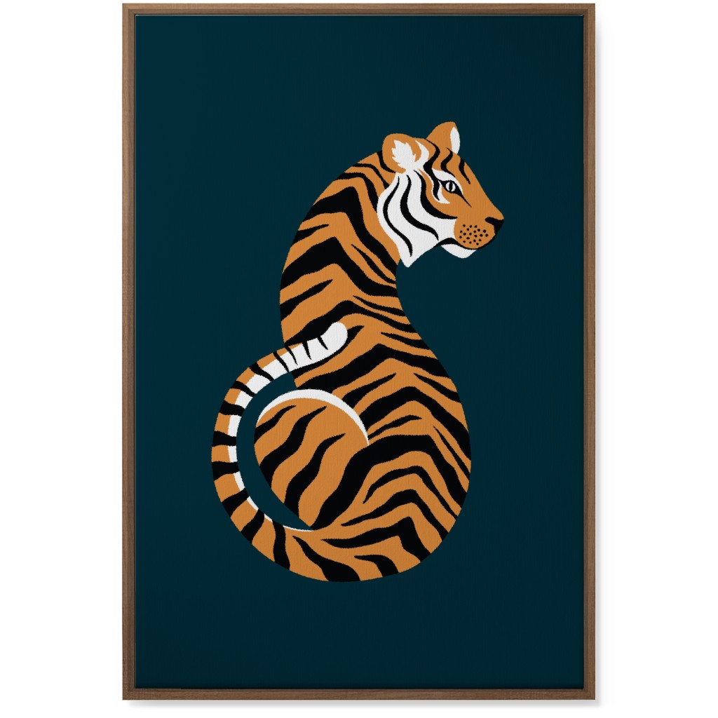 Tiger Illustration - Orange on Black Wall Art, Natural, Single piece, Canvas, 24x36, Orange