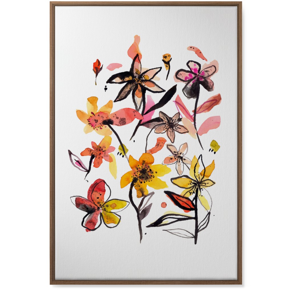 Ink Summer Floral - Pink and Yellow Wall Art, Natural, Single piece, Canvas, 24x36, Pink, Bright Pink