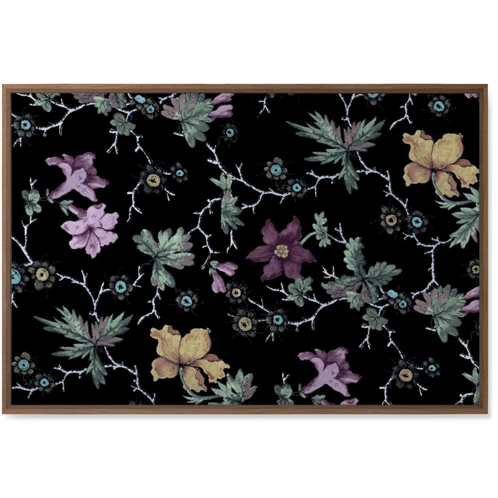 Geneva Floral Watercolor - Multi on Black Wall Art, Natural, Single piece, Canvas, 24x36, Black, Black