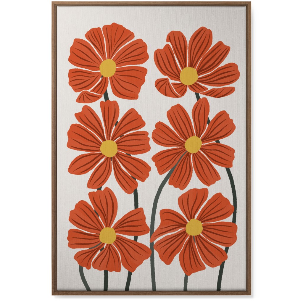 Botanical Cosmos Flowers Wall Art, Natural, Single piece, Canvas, 24x36, Red, Fawn