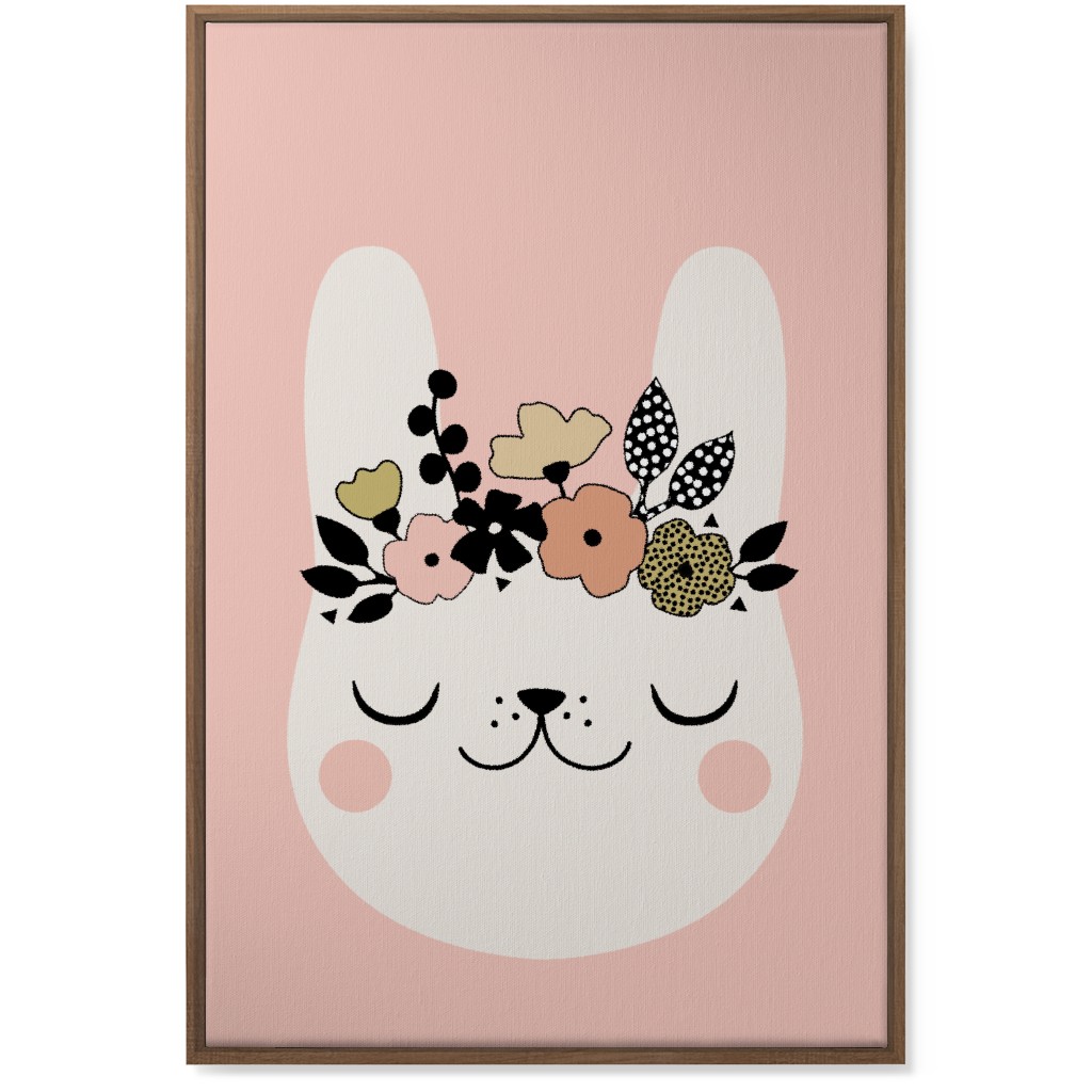 Floral Bunny - Pink Wall Art, Natural, Single piece, Canvas, 24x36, Pink, Bright Pink