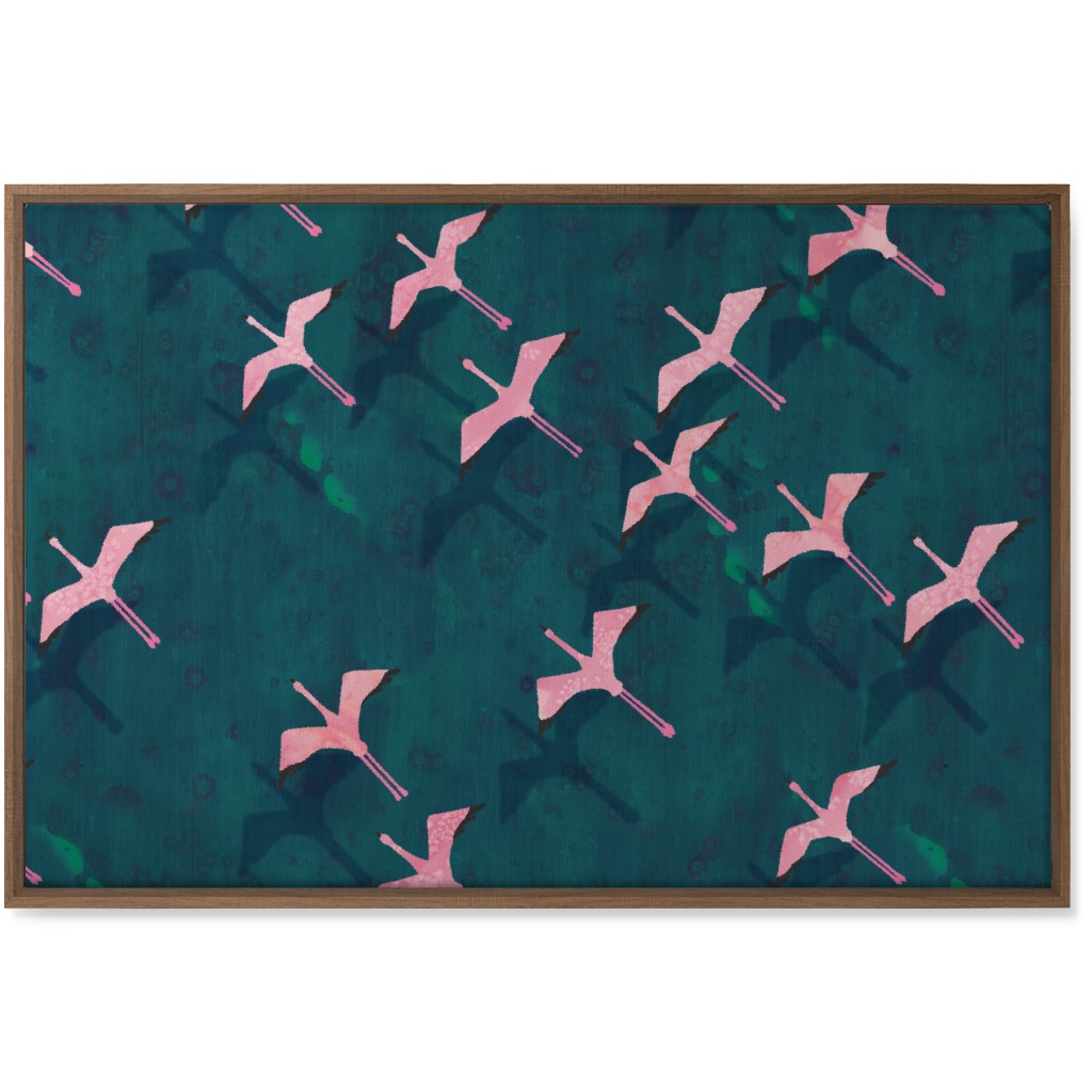 Flamingos Flying Wall Art, Natural, Single piece, Canvas, 24x36, Green, Classic Green