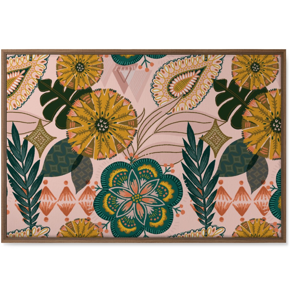Boho Tropical - Floral - Pink Wall Art, Natural, Single piece, Canvas, 24x36, Multicolor